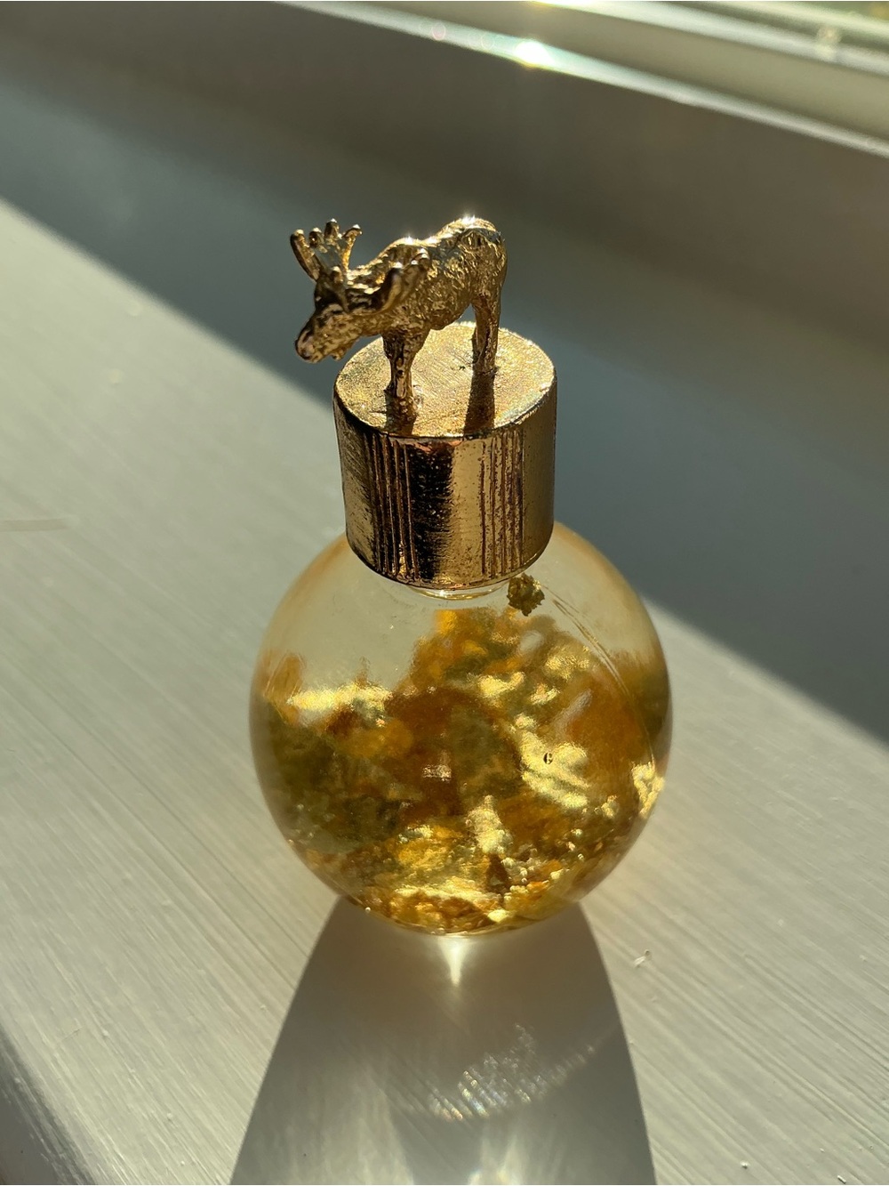 Gold Moose Bottle Pendant with Floating Gold Flakes